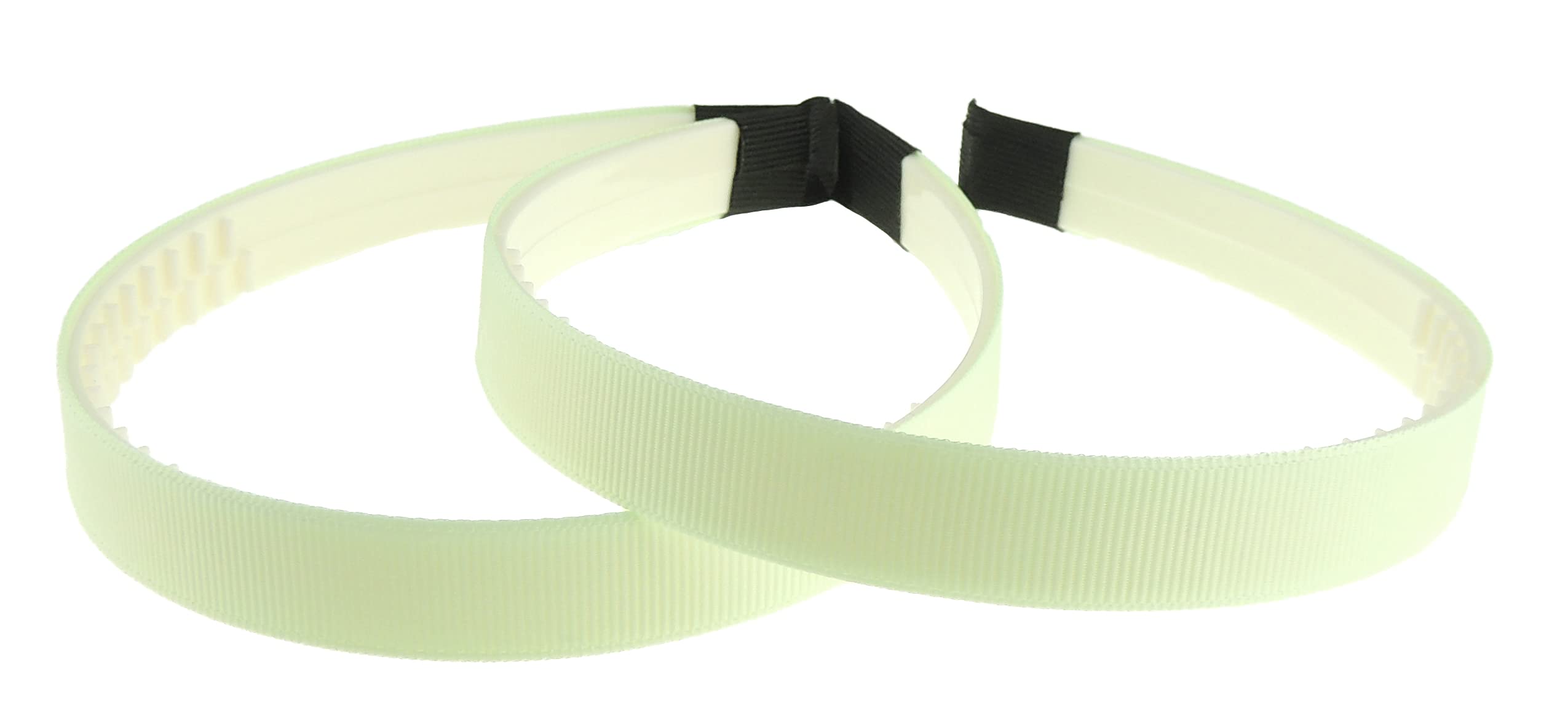 Ladies Girls Set of 2 Ribbed Satin Ribbon 15mm White Toothed Covered Headband Alice Band (Mint White)