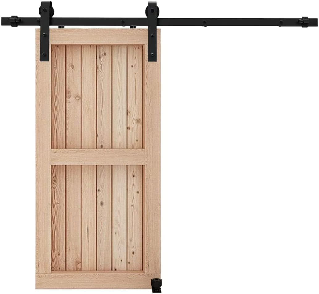 CCJH 7FT/211cm Heavy Duty Sliding Barn Door Hardware Track Kit J Shape Roller Hanger Set for Single Wooden Door with Adjustable Floor Guide - Interior Doors -Easy to Install