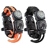 Reehut Paracord Bracelet with Fire Starter Whistle Scraper Compass Thermometer, Emergency Survival Kits for Camping Hiking Cycling (Set of 2)