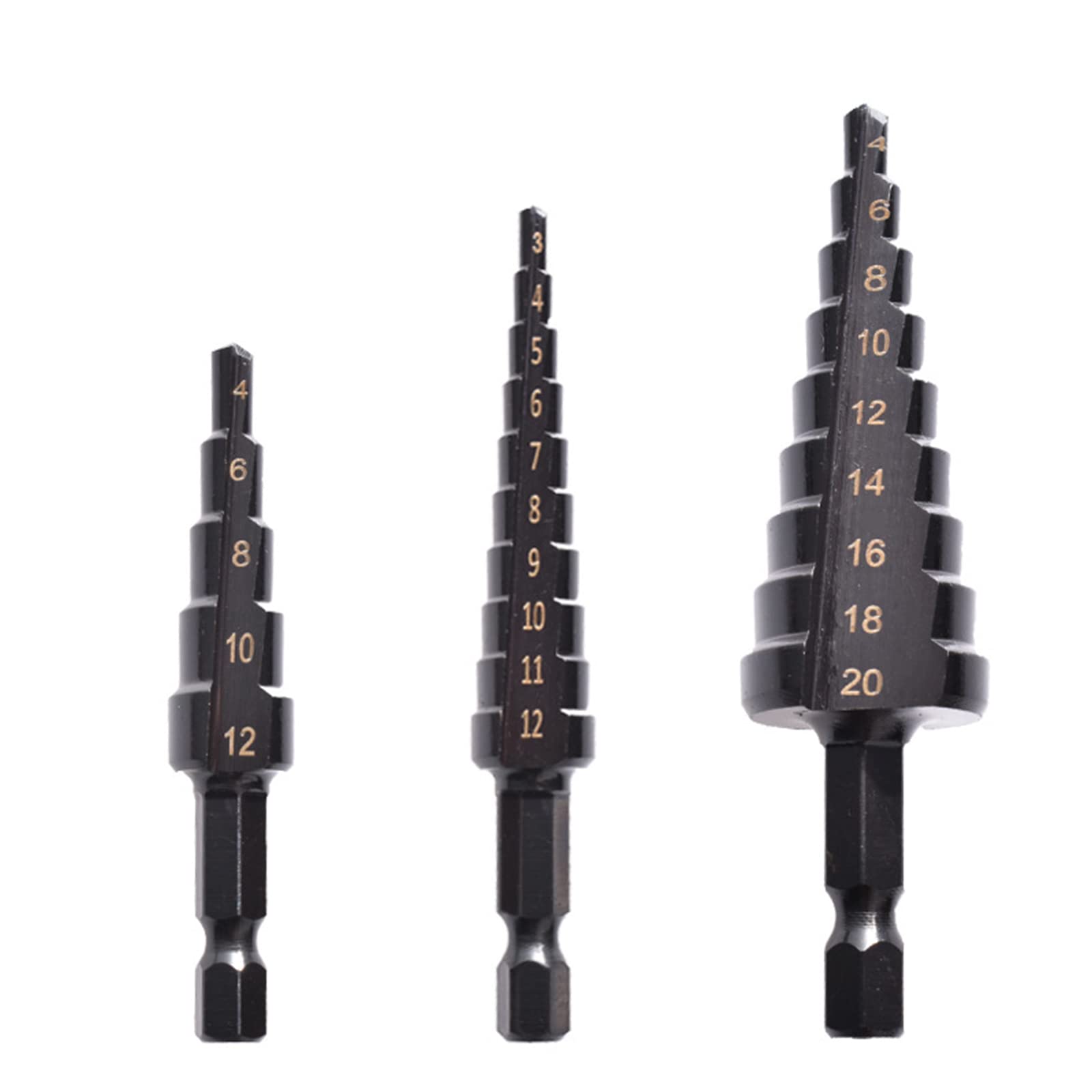 Spiral Grooved Step Drill Bit, M35 High-Speed Steel 4-20mm 4-32mm Cobalt-containing Spiral Pagoda Drill, Drill and Enlarge Hole for Wood Metal Stainless Steel (Bearing Steel 3pcs)