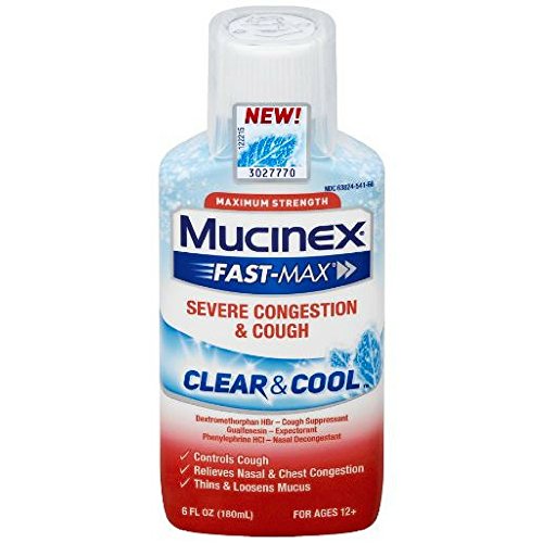 Mucinex Fast-Max Clear & Cool Adult Liquid - Severe Congestion & Cough 6 oz (Pack of 5)