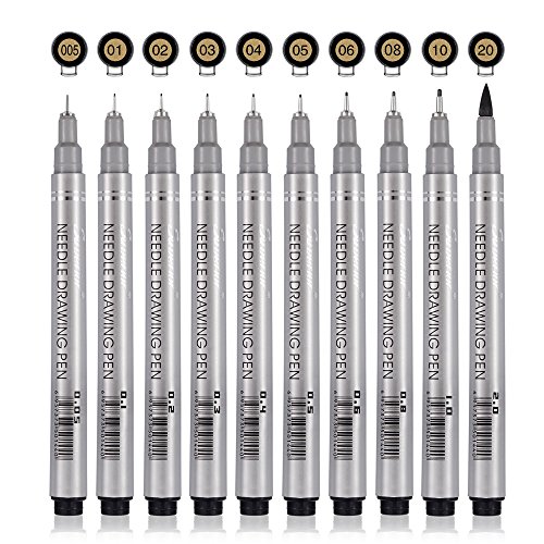 Looneng Technical Fineliner Pens for Artist Illustration, Sketching Drawing Comic Manga Writing, Pack of 10 Assorted Tip Sizes, Black Ink - Thumbnail 6