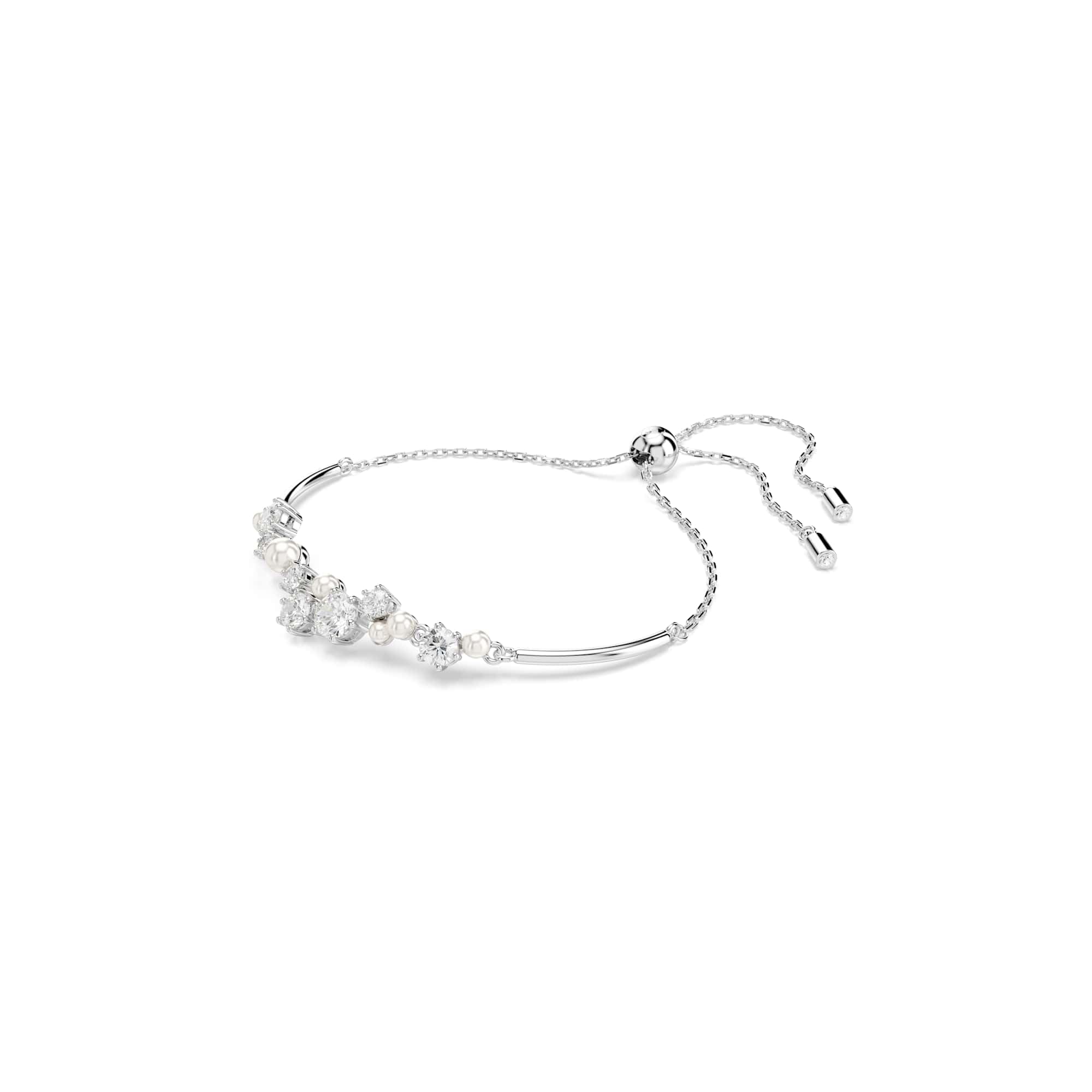 Swarovski Constella Bangle Bracelet, Clear Round-Cut Crystals and Crystal Pearls in a Rhodium-Finished Setting, Part of the Constella Collection