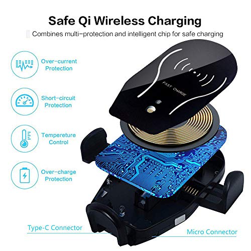 itkidboy Car Cigarette Lighter Wireless Charger, Phone Holder Mount Infrared Smart Sensing Automatic Clamping 11W Qi Fast Wireless Charging Cradle for Cell Phone Dual USB (Black)