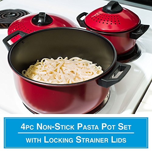 2 Pc Chef Quality Pasta Pot with Strainer Lid 6 Qt & 2 Qt Red Stock
