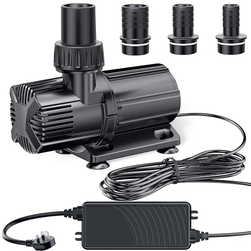 POPOSOAP 6000 L/h DC Pond Pump, Safe Low Voltage Quiet Fountain Pump with AC/DC Converter, 4 Hose Adapters for Garden Ponds, Aquariums, Fountains, Water Features