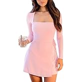 XXTAXN Women‘s Sexy Fall Long Sleeve Square Neck Party Club Bodycon Cool Mini Dress