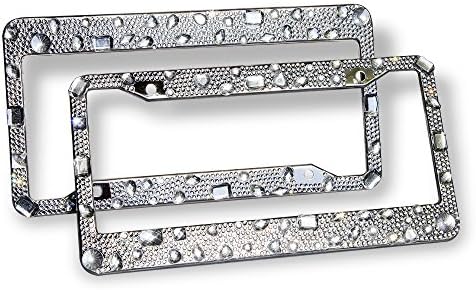Annwer (2 Pack) Bling License Plate Frame for Women Girl Metal Chrome Luxury Crystal Rhinestones Tag Plate Frame for Car / Truck + Crystal Screw Caps for Both Front and Back License