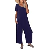 Nfsion Womens Summer Casual Jumpsuit Short Sleeve Crewneck Long Pants Rompers Overalls with Pockets
