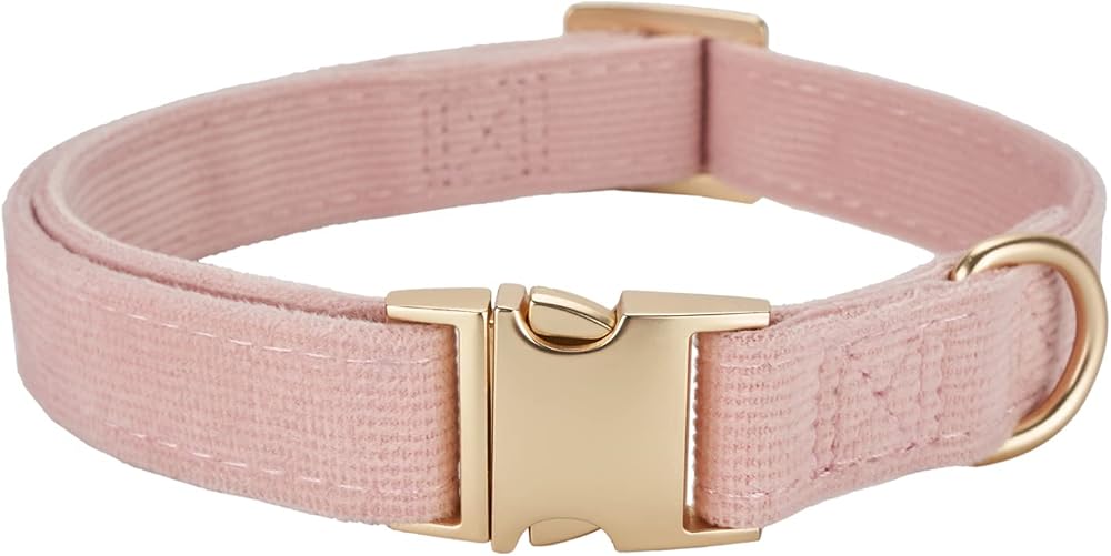 YUDOTE Ultra-soft Corduroy Dog Collar Large, Natural Cotton, Dusty Pink