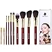 MiroPure 8-Piece Kabuki Makeup Brush Set with Ear Pick and Acne Needle (Golden Carmine / Black)
