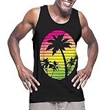 Mens Sunset With Coconut Trees Tank Top T-shirt (XL, BLACK)