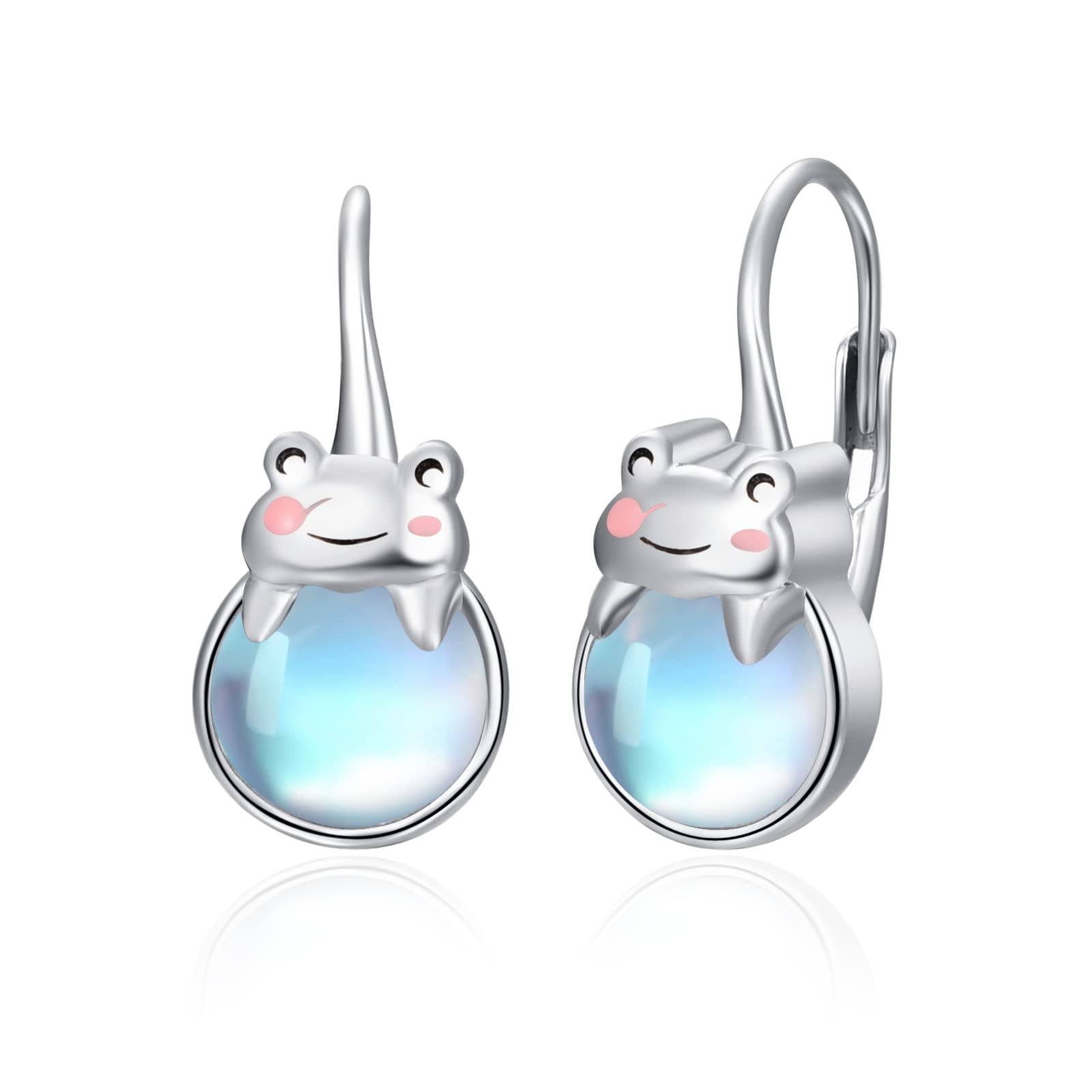 KINGWHYTE Frog Earrings 925 Sterling Silver Hoop Moonstone Earrings Cute Animal Studs Earring Frog Birthday Jewellery Easter Gifts for Women Girls Daughter — image 1