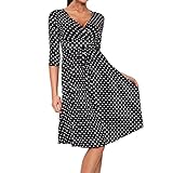 Sue&Joe Women's 3/4 Sleeve Dress Wrap V Neck Ruched Pleated Polka Dot Summer Dress