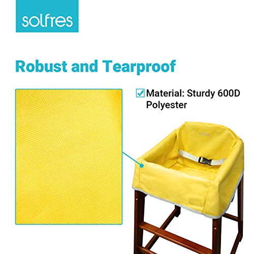 Solfres Dual-Belt High Chair Cover, Baby High Chair Cover with Straps, for Kids Wooden or Restaurant High Chair, Sturdy and Robust Material, Yellow