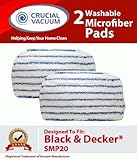 Crucial Vacuum Washable and Reusable 2-Pack Micro Fiber Steam Mop Pads Designed To Fit Black and Decker SM 1600 Series, Compare To Black and Decker SMP20 Mop Pads
