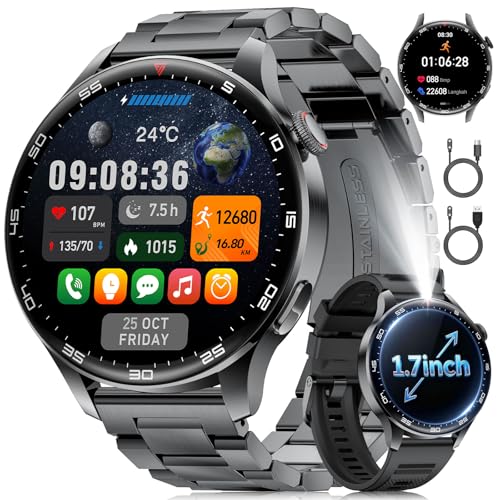 Reloj Inteligente Hombre 2026 con Llamada, Gran pantalla HD de 1,7'' con Batería de 800 mAh, Luz LED, Mide Sueño y Ritmo Cardíaco, 100+ Modos Deportivos, Smartwatch IP68 para Android e iOS, Negro-Rojo