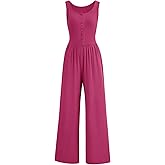 AUXDIO Women's Casual Sleeveless Jumpsuits One Piece Tank Crew Neck 2025 Wide Leg Pant Romper with Pocket