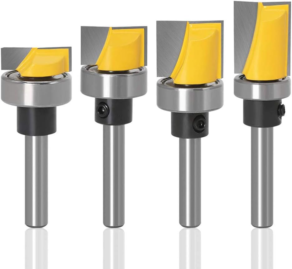 Mesee 4 Pieces Flush Trim Hinge Mortising Template Router Bits Set with