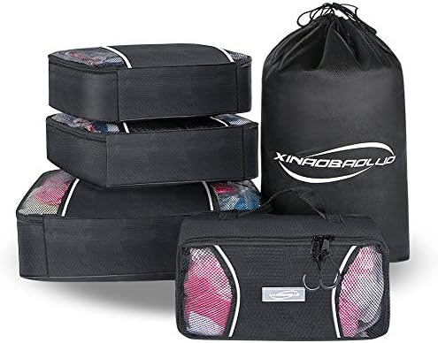 Woworld Black Packing Cubes 4 sets Organizers with Handle,Lightweight Hiking Packing Bags for Travel Nylon Durable Backpacking Accessories for Carry-on Luggage,Suitcase(Black)