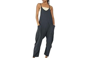 NEBZCIV Women's Overall Jumpsuit Casual Summer Rompers Spaghetti Strap Jumpers with Pockets Sleevless Baggy Overalls Playsuit