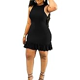 Nimsruc Womens Summer Tank Dress Sleeveless Casual Bodycon Mini Dresses with Ruffle Hem