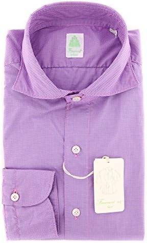 New Finamore Napoli Pink Micro-Check Extra Slim Shirt 15.5/39