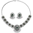 OIDIMS Vintage Austrian Crystal Kundan Necklace Earrings Jewelry Set for Women Bride Indian Traditional Bollywood Statement Choker Punk Pendent Necklaces Stud Tassel Dangling for Wedding Party Prom