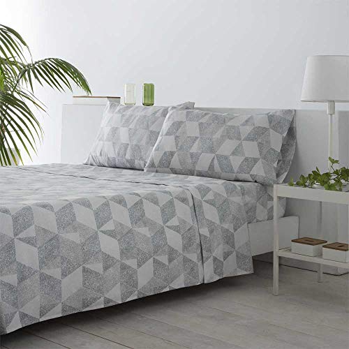 COTTON ARTean Sheet set 200x200 brushed microfiber CUDILLERO grey 4 pieces: Top sheet, 2 pillow cases, Adjustable fitted sheet