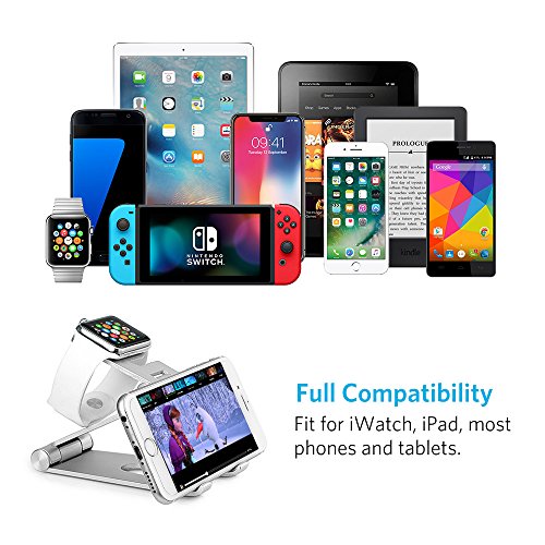 2 in 1 Cell Phone Stand Apple Watch Charging Stands Foldable Aluminium Desktop Tablet Stand Holder Dock for Android Smartphone iWatch iPhone 6 6s 7 8 7 Plus S8 iX ipad (Silver) - Thumbnail 5