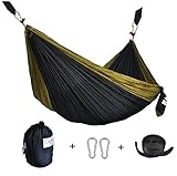 CUTEQUEEN TRADING Single Nest Parachute Nylon Fabric Hammock With Tree straps;Color: Black/Olive