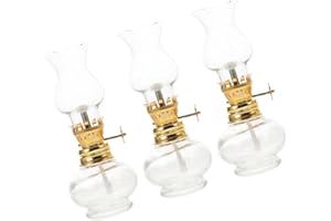 Alipis 3pcs Vintage Glass Kerosene Oil Lamp Transparent Mini Rustic Lantern with Cotton Wick for Indoor Use