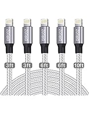 iPhone Charger [Apple MFi Certified] QIRUOZ 5Pack(3/3/6/6/10FT) Compatible iPhone 12Pro Max/12Pro/12/11/Pro/Xs Max/X/8 and More-Silver&White