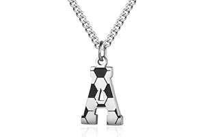 AIAINAGI Initial A-Z Letter Soccer Necklace for Men - Charm Pendant With Stainless Steel Silver Chain 22inch - Personalized Gift