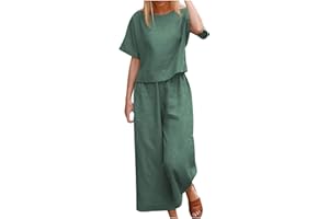 GENERIC Womens Plus Size Cotton Linen Lounge Sets 2 Piece Outfits Linen Set Summer Casual Matching Set Pants Suit