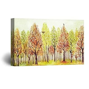 Watercolor Style Colorful Trees a Bird a Bird Nest