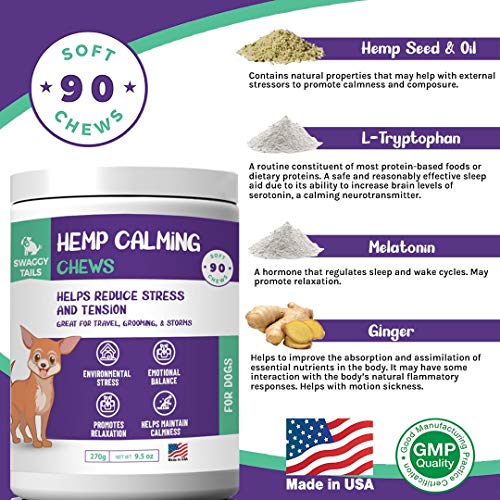 SWAGGY TAILS Hemp Dog Calming Chews 90 Soft Dog Anxiety Relief Chews