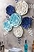 KEY SPRING 3D Paper Flower Decorations for Wall, Birthday Party, Navy Wedding Backdrop, Bridal Shower, Baby Shower, Nursery Wall Deco (Navy Blue, Beige, Aqua Blue, Set of 6)