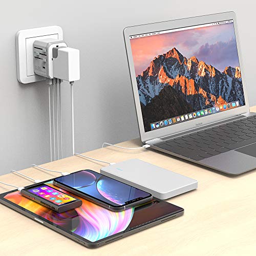 Travel Adapter, AKAMATE International Universal Power Wall Charger with 4 USB, 1 USB C, Smart IC, All in One Adapter for Europe, UK, US, AU, Asia and More