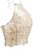 Simplee Apparel Women's Halter Neck Tank Crop Top Sleeveless Lace Vest Bustier, Small, Gold
