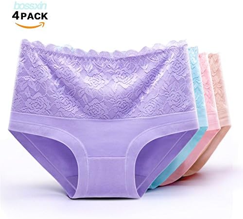 BOSSXIN 4 Pairs Women's Plus Size Sexy Lace Panties Cotton Brief Underwear Pantys for Women-XL