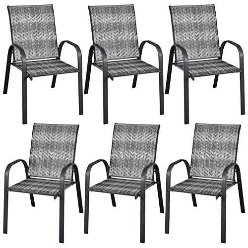 Tangkula Stackable Wicker Patio Dining Chairs Set of 6, PE Rattan Outdoor Dinne…