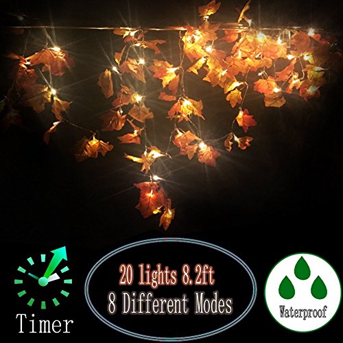 ZDMALL Fall Decorations,Fall Garland,Fall Wreath,8 Modes Lighted Maple Leaves Garland 20LED/8.2FT for Thanksgiving Christmas Halloween Party Wedding DIY with Timer(Warm White)