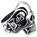 INBLUE Men's Stainless Steel Ring Silver Tone Black Skull Bone Size12