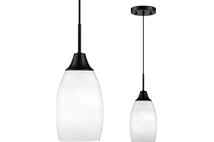 Viinew Mini Glass Pendant Light,1-Light Handblown White Oval Art Glass Hanging Pendant Light for Kitchen Island,Dining Room,Living,Foyer,Hallway, Entry Matte Black Metal
