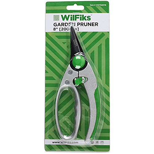 WilFiks Garden Pruning Shears - 8" Classic Hand Pruner - Secateurs Steel Gardening Scissors with Comfortable Handle and Shock Absorbing Spring - Branch, Stem and Tree Trimmer Hand Tool