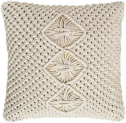 Seepong Boho Decorative Pillows Macrame Cushion Throw Pillows Handmade Knit Pillowcases Floor Cushion 45 x 45 cm| 18 x 18 inch, Off White