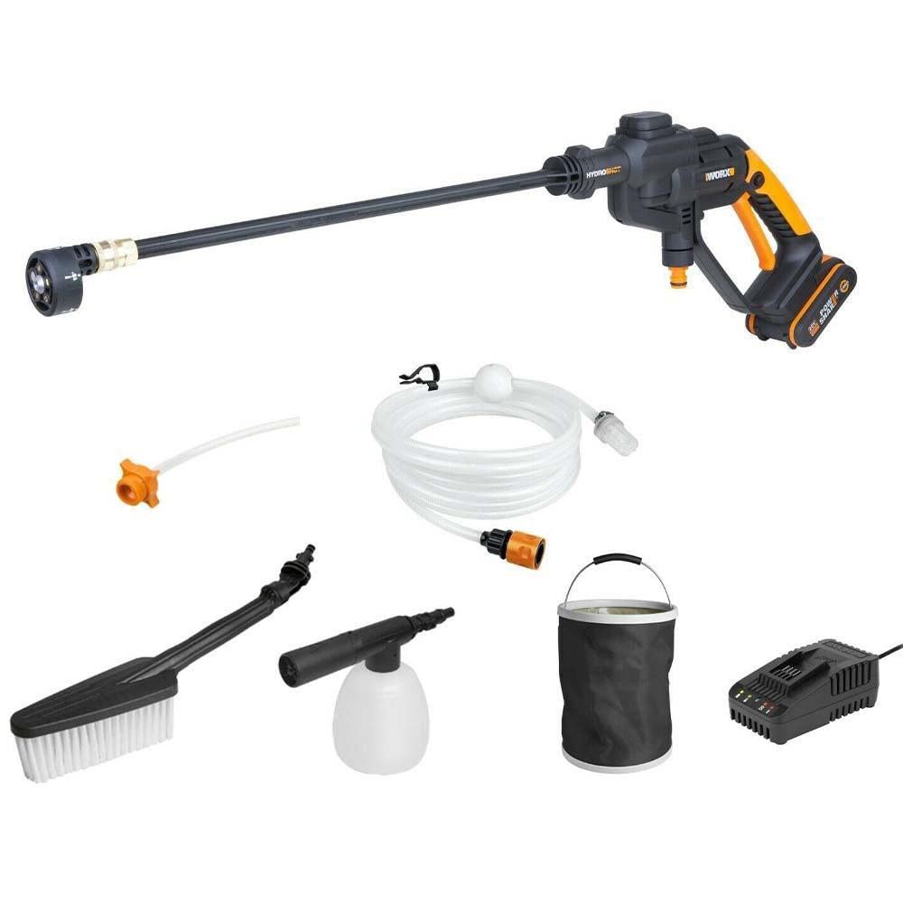 WORX HydroShot Cordless Pressure Washer - Portable Power Washer with 5-in-1 Pressure Nozzle, Max 24 Bar - Draws Water from Any Source - With 4 Accessories, Battery and Charger