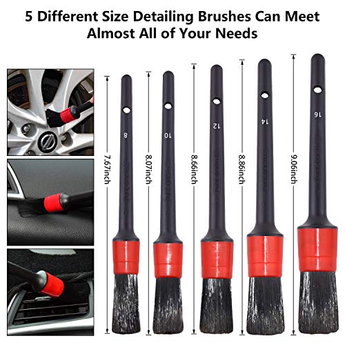 Fitosy Car Wheel Brush Set, Soft Bristle Long Wheel Rim Brush and 5 Different Sizes Detailing Brush Set Easy Reach Rim Tire Auto Detail Brush Car Washing Brush for Wheels Rims, Air Vents, Interior - Thumbnail 3