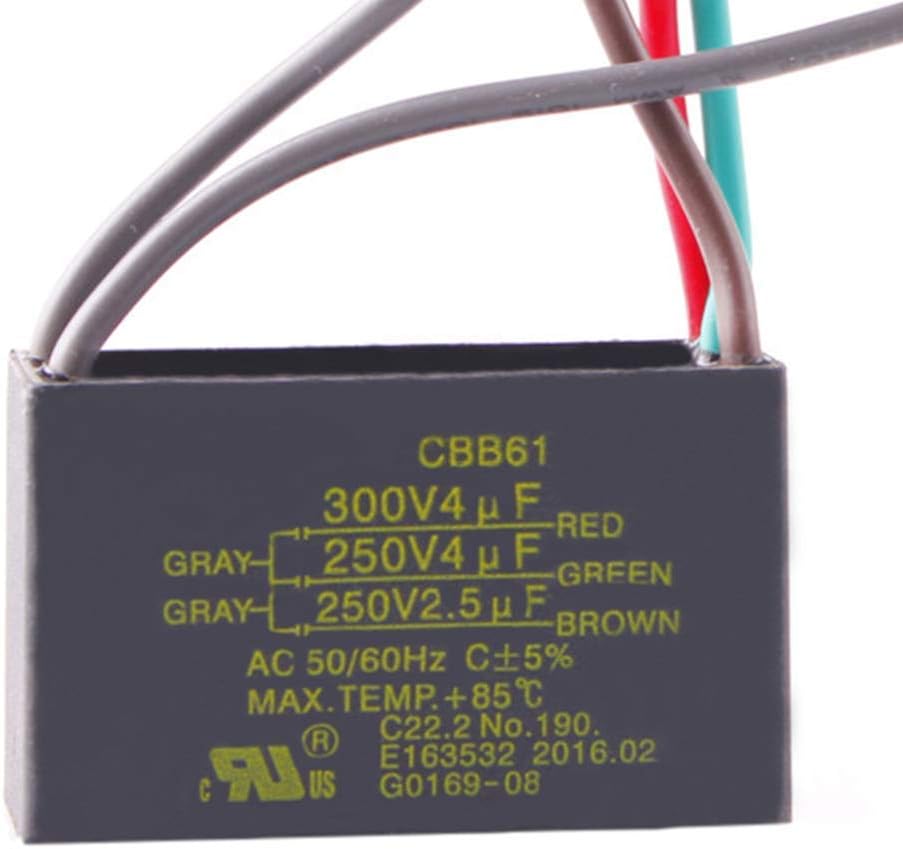 Cnccanen 2pcs Cbb61 4uf 4uf 2 5uf 5 Wire Ceiling Fan Capacitor Start Run 250v 300vac 50 60hz
